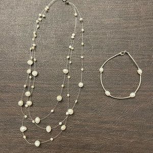 Faux Pearl Necklace and Bracelet